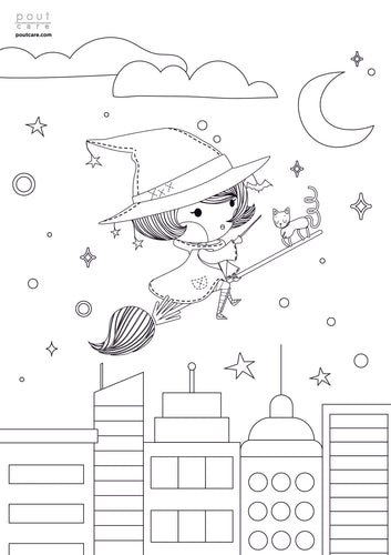 pout Care witch colouring sheet
