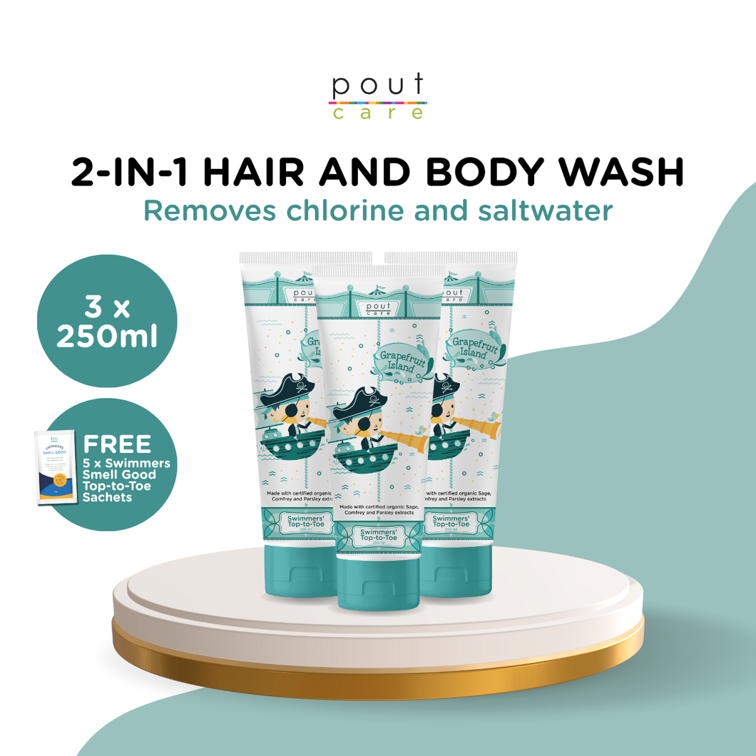 pout Care Grapefruit Island Swimmers' Top-to-Toe (3 x 250ml)