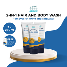 Load image into Gallery viewer, pout Care Athletics Swimmers Smell Good Hair &amp; Body Wash (3 x 250ml)

