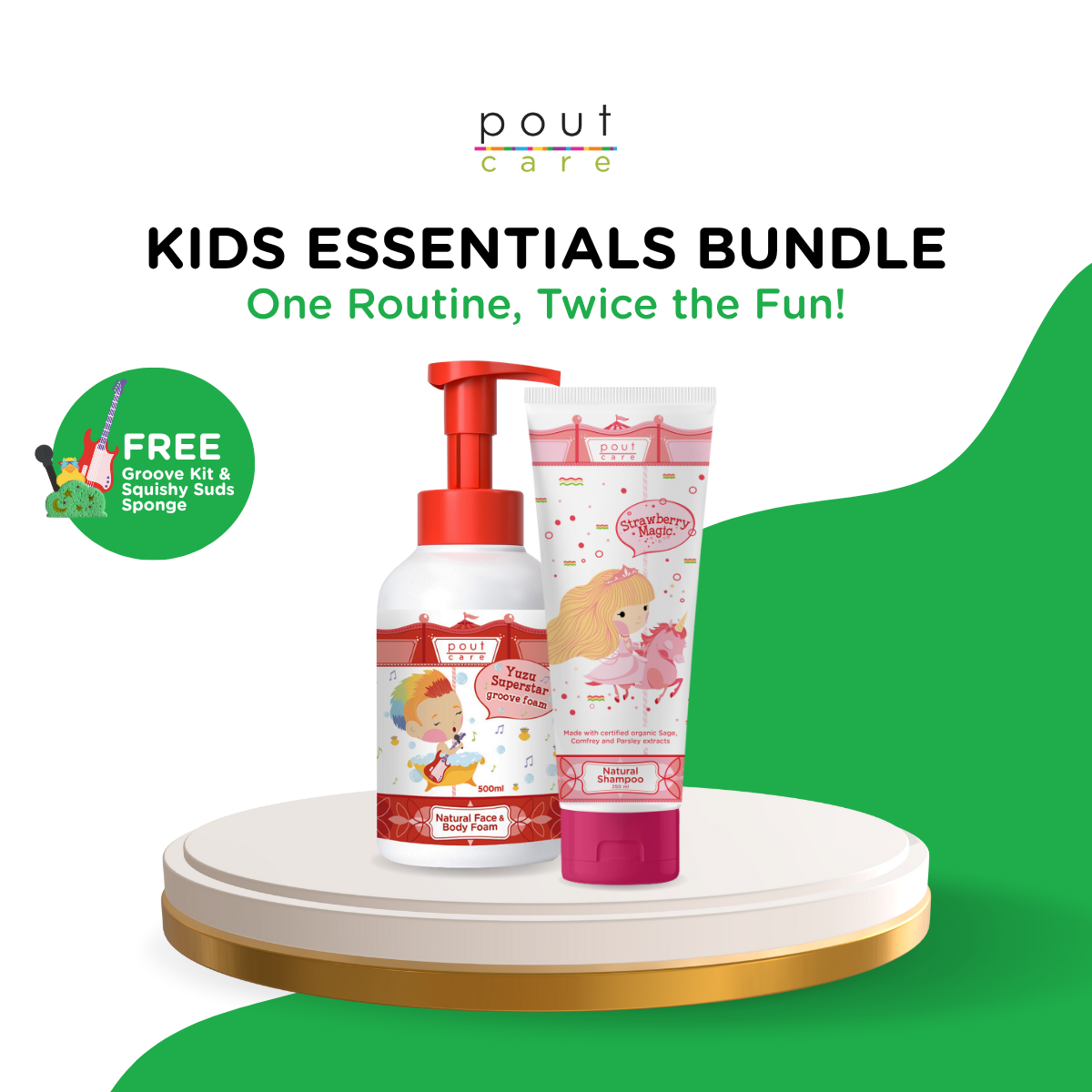 pout Care Natural Shampoo 250ml & Yuzu Face & Body Foam 500ml – Kids Shampoo & Body Foam Bundle